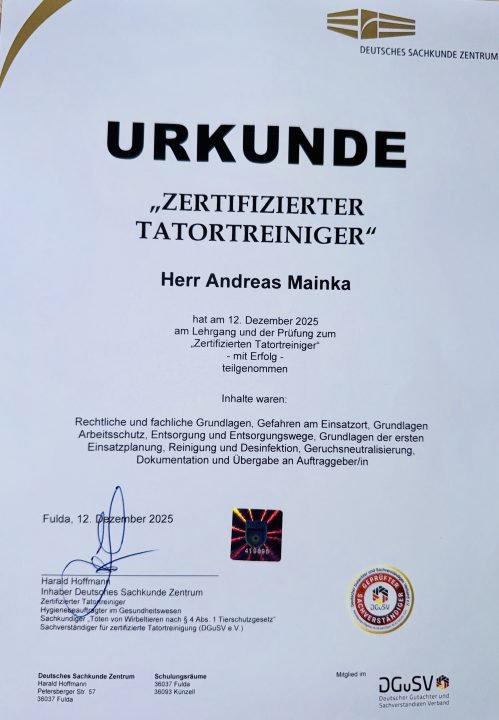 Urkunde Andreas Mainka